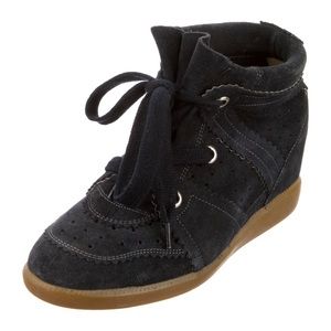 Isabel Marant Suede High Top Wedge Sneakers, Blue, Round-Toes, Lace-Up Closure